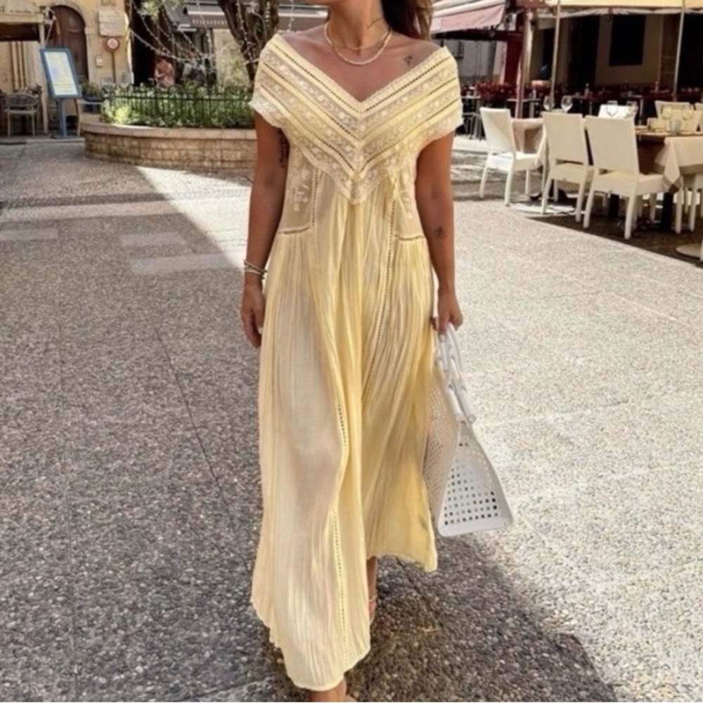 Zara Cream Fringe Embellished V-Neck Maxi Dress - Picture 7 of 12